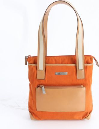 Gucci Beige Orange Leather Canvas Shoulder Bag Tote Bag (Pre-Owned)