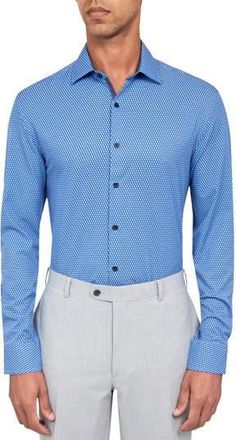 W.R.K Slim Fit Geo Print Stretch Performance Dress Shirt in Blue at Nordstrom Rack, Size 15.5