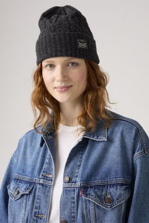 Levi's Berretto Holiday con lavorazione a trecce e toppa - Donna - One Size - Nero / Light Heather Grey