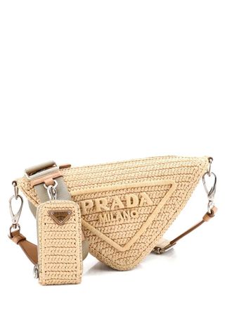 Prada Triangle Logo Zip Crochet Raffia Small crossbody bag - Beige