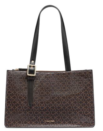 Calvin Klein womens Havana Novelty Organizational Tote, Brown/Khaki/Black Patent, One size