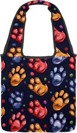 Generic Paw Prints Reversible Canvas Shoulder Tote - Double-Sided Print, 12oz Cotton, 27cm Drop, Fold-Flat Bag for Travel, Shopping, Street Outings