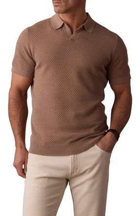 The Normal Brand Robles Johnny Collar Textured Cotton Jacquard Polo Sweater in Taupe at Nordstrom, Size Xx-Large