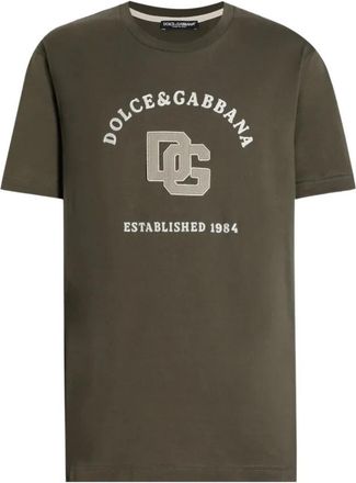 Dolce & Gabbana Bedrukt- geborduurd katoenen T-shirt - Heren - T-shirts - Groen - XL - Katoen - Tops