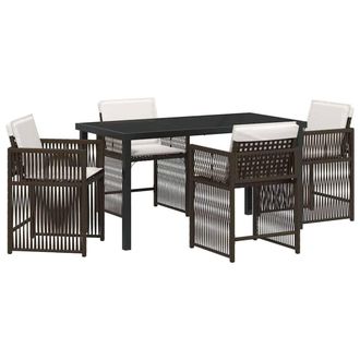 Berkfield Home 5 Piece Garden Dining Set with Cushions Brown Poly Rattan