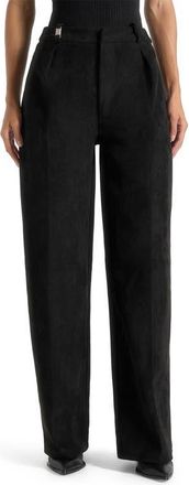 Mani&egrave;re De Voir Solene Suede Wide Leg Pleated Trousers in Black at Nordstrom, Size 10