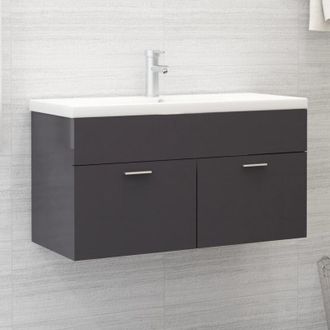vidaXL Armario Para Lavabo Contrachapada Gris Brillo 90x38,5x46 Cm Vidaxl
