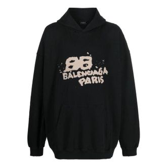 Balenciaga Hand-Drawn BB Icon Hoodie Large Fit Black 620973TNVQ11059