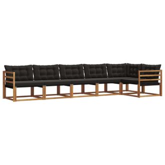 vidaXL Conjunto De Sof&aacute;s De Exterior Con Coj&iacute;n 6 Pcs Natural Y Negro Vidaxl
