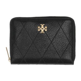 Tory Burch Accessoires, Dames, Zwart, ONE Size, Leer, Kleine Charlie Portemonnee met Rits en Diamantstiksels