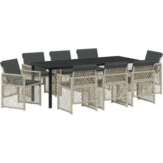 vidaXL Conjunto De Comedor De Jard&iacute;n 9 Pcs Gris Claro Rat&aacute;n Sint&eacute;tico Vidaxl