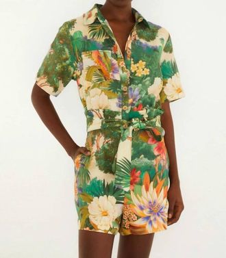 Farm Rio Ecovero Linen Floral Romper In Green