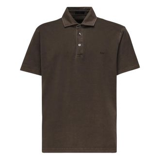 Fay Polo Shirts, male, Brown, Size: XL Jersey Polo Shirt with Embroidered Logo
