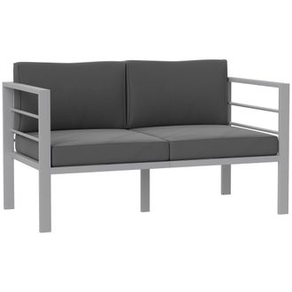 OUTSUNNY All-Weather Garden Loveseat with Removable Cushions - Charcoal Grey | TJ Hughes