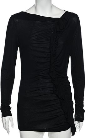 Moschino Cheap And Chic Black Ruffle Trimmed Long Sleeve Top
