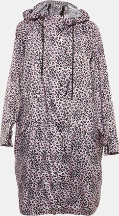 Maje Pink Leopard Print Synthetic Zip-Up Hooded Long Coat