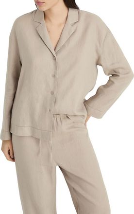 Mango Linen Button-Up Shirt in Sand at Nordstrom, Size Medium