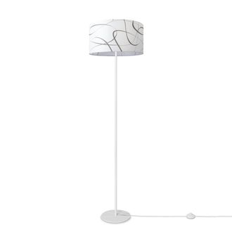 Paco Home Paco Home - L&aacute;mpara Pie Sal&oacute;n Pantalla Tela L&aacute;mpara Pie Lectura Abstracta Vintage Dise&ntilde;o 3 (&oslash;38 Cm), L&aacute;mpara De Pie De Una Pata - Blanco