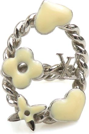 Louis Vuitton Sweet Monogram Silver Off-White Enamel Metal Band Ring (Pre-Owned)
