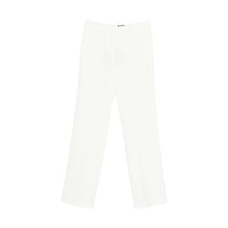 Pinko Straight Trousers, female, White, Size: 2XS Trousers in Canvas with Pressed Pleat Detail
