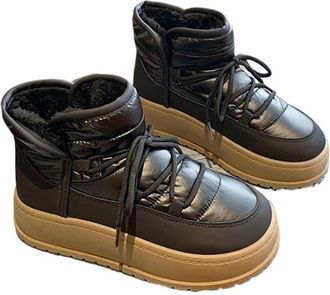 Generic Womens 2025 Winter Snow Boots Ankle Length Faux Fur Lined Booties Waterproof Slip-On Casual Outdoor Shoes(Black,4.5)