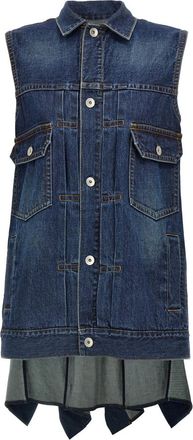 sacai Blue Ruffled denim dress