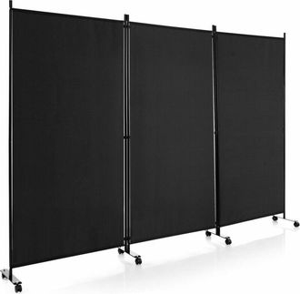 Costway Costway - 3 Panel Room Divider on Wheels Rolling Privacy Screens Portable Freestanding