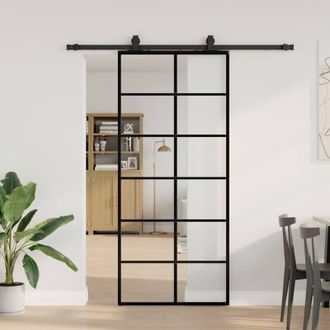 vidaXL Vidaxl - Puerta Corredera Con Set Herrajes Negro 90x205 Cm Vidrio Esg
