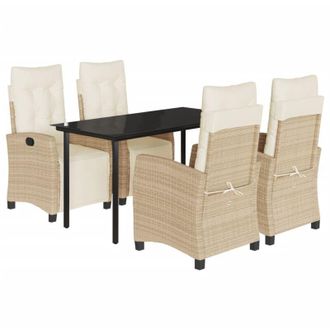 vidaXL Set Comedor De Jard&iacute;n 5 Pzas Con Cojines Rat&aacute;n Sint&eacute;tico Beige Vidaxl