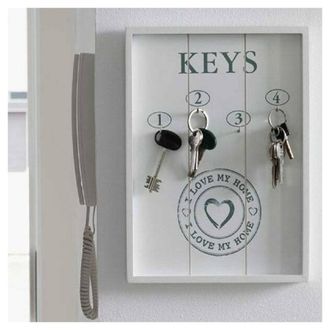 Trade Shop Trade Shop - Portachiavi Pannello Appendi Chiavi In Legno 4 Ganci 24 X 32 Cm I Love My Home