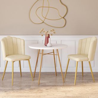 IDMarket Idmarket - Lote De 2 Sillas De Concha De Terciopelo Beige Adella Con Patas Doradas