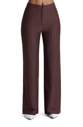 Naked Wardrobe Pinstripe Wide Leg Pants in Brown at Nordstrom Rack, Size X-Large