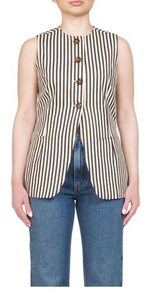 Simon Miller Del Mar Linen Vest In Black/macadamia Micro Stripe