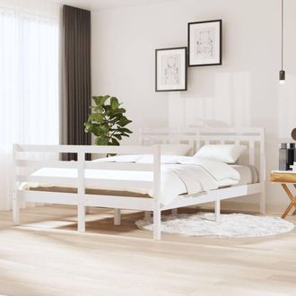 Berkfield Home Bed Frame White 135x190 cm Double Solid Wood