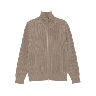 Maison Margiela Cardigans, male, Gray, Size: XL Ribbed High-Neck Zip Cardigan