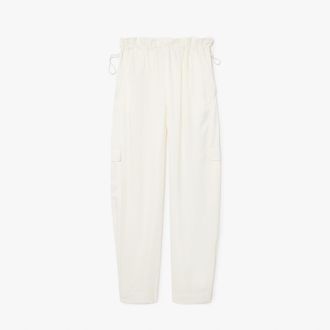 Lacoste Womens Oversized Satin Cargo Pants in Cream viscose - Size 10 UK