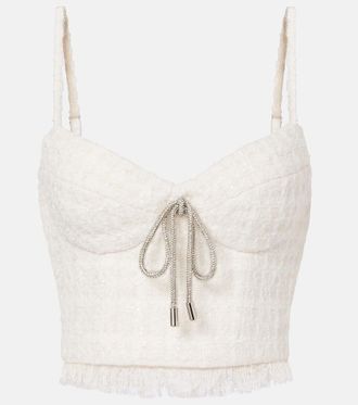 Area Embellished tweed crop top