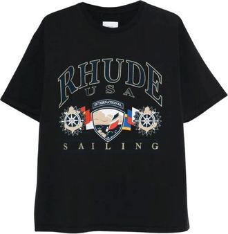 Rhude Tops, Heren, Zwart, S, Katoen, USA Sailing Icon Tee