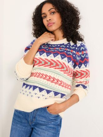 Fat Face FatFace Sadie Natural Fairisle Knitted Crew Jumper