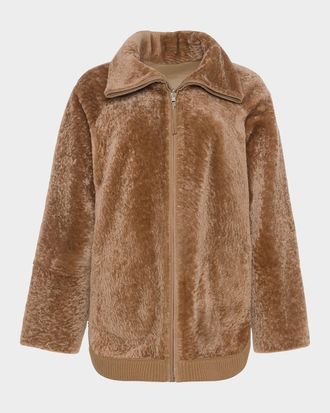 Gorski Textured Shearling Lamb Zip Jacket