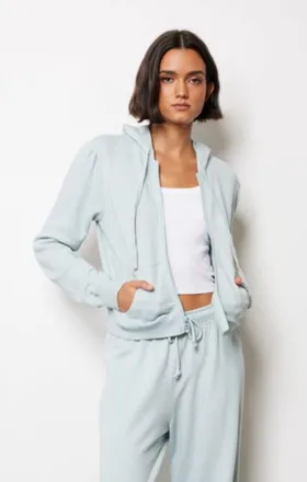 bobi Puff Sleeve Long Sleeve Zip Up Hoodie In Cloudy Sky
