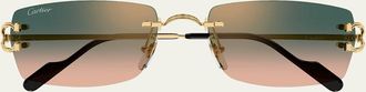 Cartier Mens C-Hinge Metal and Nylon Rectangle Sunglasses