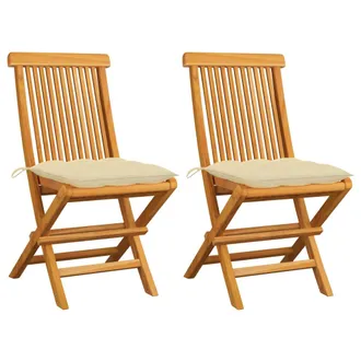 vidaXL Vidaxl - Sillas De Jard&iacute;n 2 Uds Madera De Teca Con Cojines Blanco Crema