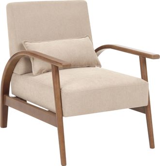 Beliani Sill&oacute;n Cl&aacute;sico Retro De Tela Con Reposabrazos Y Coj&iacute;n Patas De Madera De Caucho Beige Skara