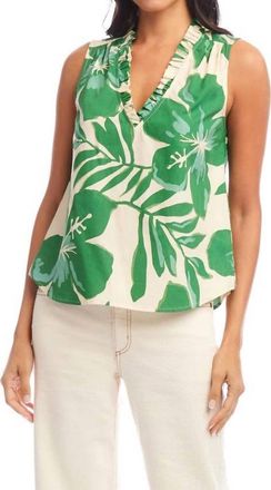 Karen Kane Sleeveless Ruffle Trim Top In Print