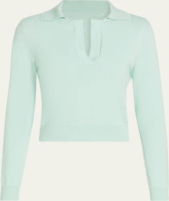 Oscar De La Renta Long-Sleeve Light Wool Polo Sweater