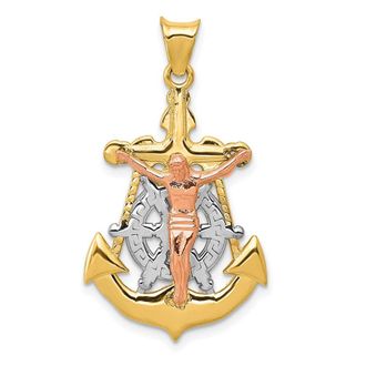 Diamond2Deal 14k Tri-Color Gold Mariner Crucifix Pendant