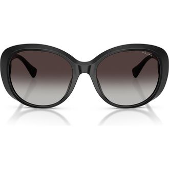 Ralph Lauren 56mm Gradient Round Sunglasses in Shiny Black /Gradient Grey at Nordstrom
