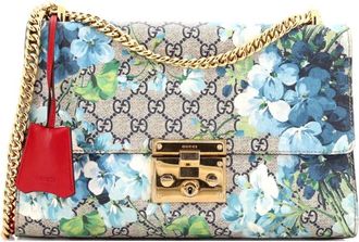 Gucci Padlock Blooms Print GG medium schoudertas met gecoact canvas - Blauw