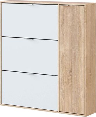 HOGAR 24 Zapatero 4 puertas y baldas capacidad 30 pares roble canadian y blanco